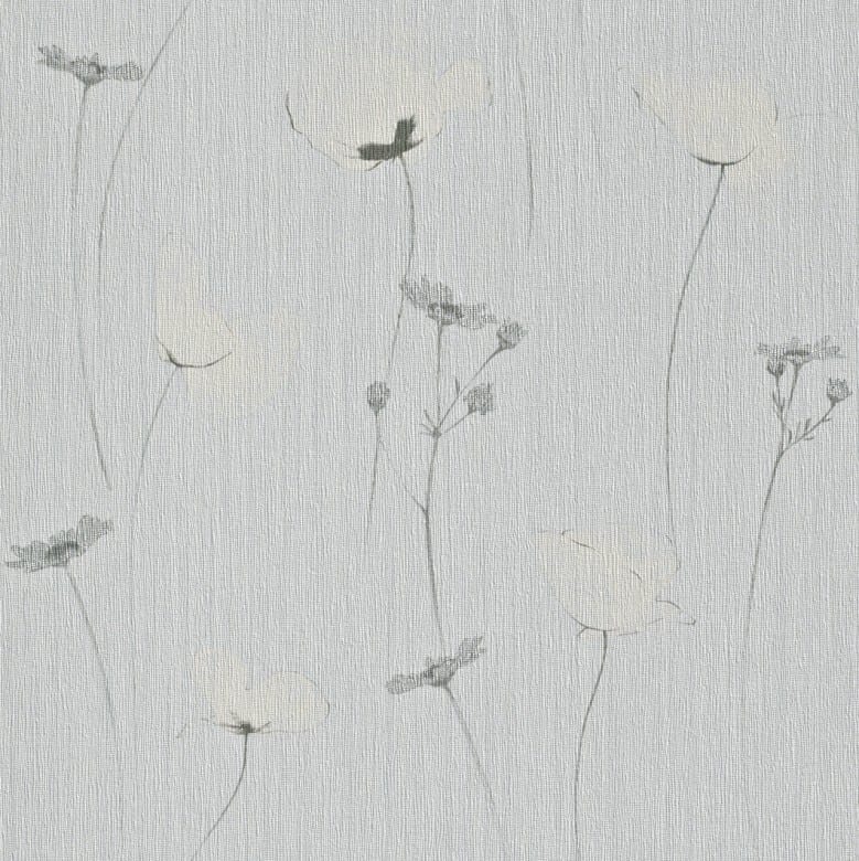 Mohnblume Grau - Rasch Vlies-Tapete Floral