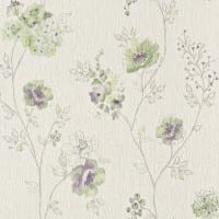 Vorschau: Blüten Grün Lila - Rasch Vlies-Tapete Floral