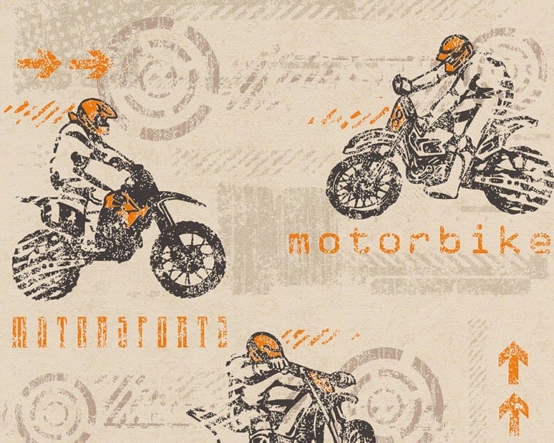 Motorbike orange Kinderwelt - A.S. Creation Papier-Tapete